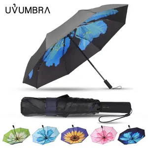 Electric Foldable Umbrella for Outdoor Use, Reinforced, Single-Hand Opening，Windproof & Lightweight，Cute Auto Open Umbrella，UV Blocking Travel Umbrella，UPF 50+ Sun Protection，Sunproof for Summer