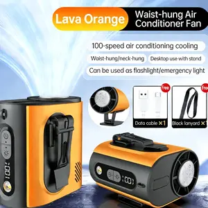 Waist and Neck-worn Cooling Fan with Built-in Stand, Featuring a Brushless Motor for Powerful Airflow and Intense Cooling. Offers 100-level Precise Wind Control, from Gentle Breezes to Powerful Hurricanes, with Superconducting Ice-cooling Sensation.
