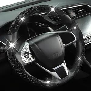West Llama Diamond Bling Car Steering Wheel Cover with Crystal Rhinestones,3PCS Segmented Steering Wheel Protector,Universal for 99% Cars for Women(Black with Black Diamond)