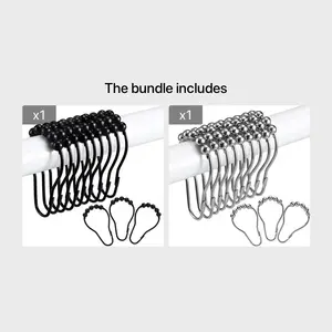 12-Piece Nickel Shower Curtain Rings Set, Rust-Resistant Metal Hooks, Durable Bathroom Rod Holders, Easy Installation, Metal Material, Curtains & Accessories