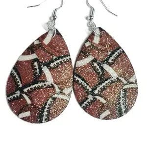 Football Glitter Faux Leather Fish Hook Earrings