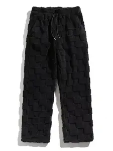 Fall outfits Autumn winter men's/couple Soft, plush casual pants, loungewear, with checkerboard texture, high-end feel, drawstring design, loose fit, super comfort, create a laid-back, relaxed look at home and on the street