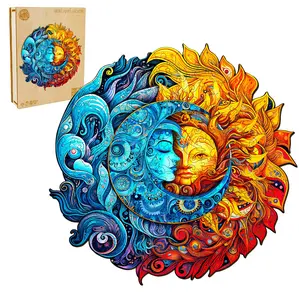 Sun And Moon Wooden Jigsaw Puzzle for Adults and Kids Unique Shape Animal Wood Puzzles Challenging Puzzle, Family Game Creative Gifts，Laser-Cut Durable Puzzle