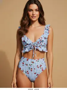Ladies' Fashion Cherry Printed Tankini Two Piece Set