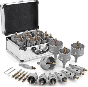 Carbide Hole Saw Kit for Metal - 16Pcs TCT 5/8"-2-1/4" Inch Hole Cutter Set, for High Precision Cutting of Stainless Steel, Iron, Copper, Brass