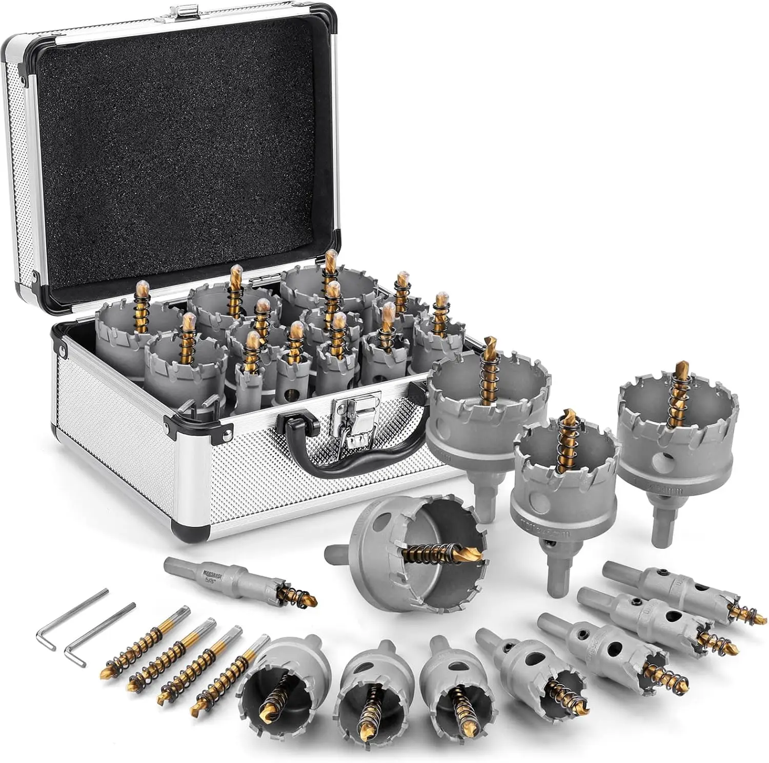 Carbide Hole Saw Kit for Metal - 16Pcs TCT 5/8"-2-1/4" Inch Hole Cutter Set, for High Precision Cutting of Stainless Steel, Iron, Copper, Brass holesa