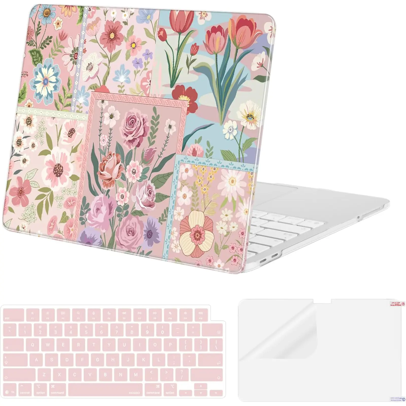 MOSISO Model-Specific Plastic Laptop Case for MacBook Neo 13-Inch A3404 (2026, A18 Pro Chip), Slim-Weight Spliced Floral Motif Hard Shell Protection Set with 2 Keyboard Covers & Screen Protector (Case Only, Not Laptop)