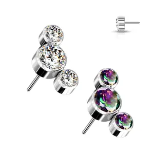 Titanium Threadless CZ Cluster Flat Back Earring