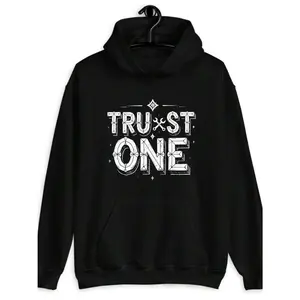 Women's TRUST ONE brand statement hoodie with vintage-inspired lettering and urban aesthetic Graphic Hoodie - Long Sleeve Pullover Regular Fit | Soft & Breathable Fabric, Durable Print, Everyday Comfort, Machine Washable, streetwear, graphic design, bold