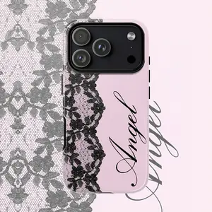 Phone Case: Gothic Lace & Cursive Text Phone Case Suitable for iPhone 17 16 16E 15 14 13 12 11 Pro Max Air X XR XSMAX 8 7 Plus Anti-Shock Hard PC Double-layer Back Cover