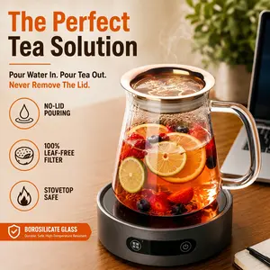 YUEPAI Multifunctional Glass Teapot & Coffee Brewer - Stovetop Safe, No-Lid Easy-Pour Design, Built-in Golden Horse Micro-Mesh Strainer to Keep Out Leaves, Easy-to-Clean Kitchenware Tea Infuser Pot Tea Pot With Infusers For Loose Tea