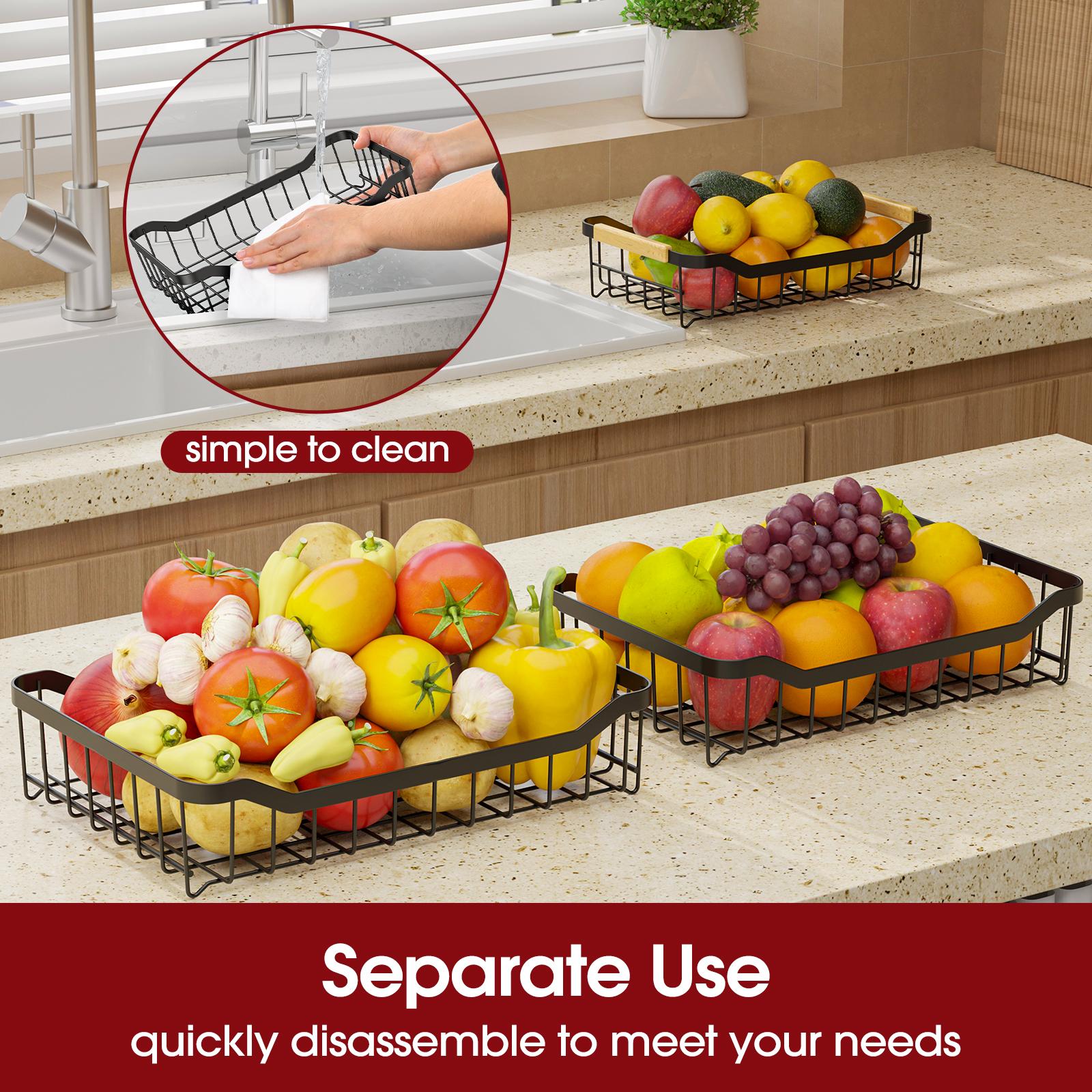 2/3 Tier Square Fruit Basket Stand, Durable Metal Countertop Fruit and Vegetable Basket Organizer with Space Saving Stackable Design, Large Capacity Storage for Fruits, Snacks, Bread and Produce, Stylish Kitchen Counter Organizer for Home