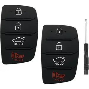 4 Button Key Fob Rubber Pad Replacement for Hyundai Santa Fe Sport Sonata 2019 2018 2017 2016 2015 2014 2013 Keyless Entry Remote Control Flip Car Key Fob Case Shell Insert Keypad Outer Cover - 2 Pack