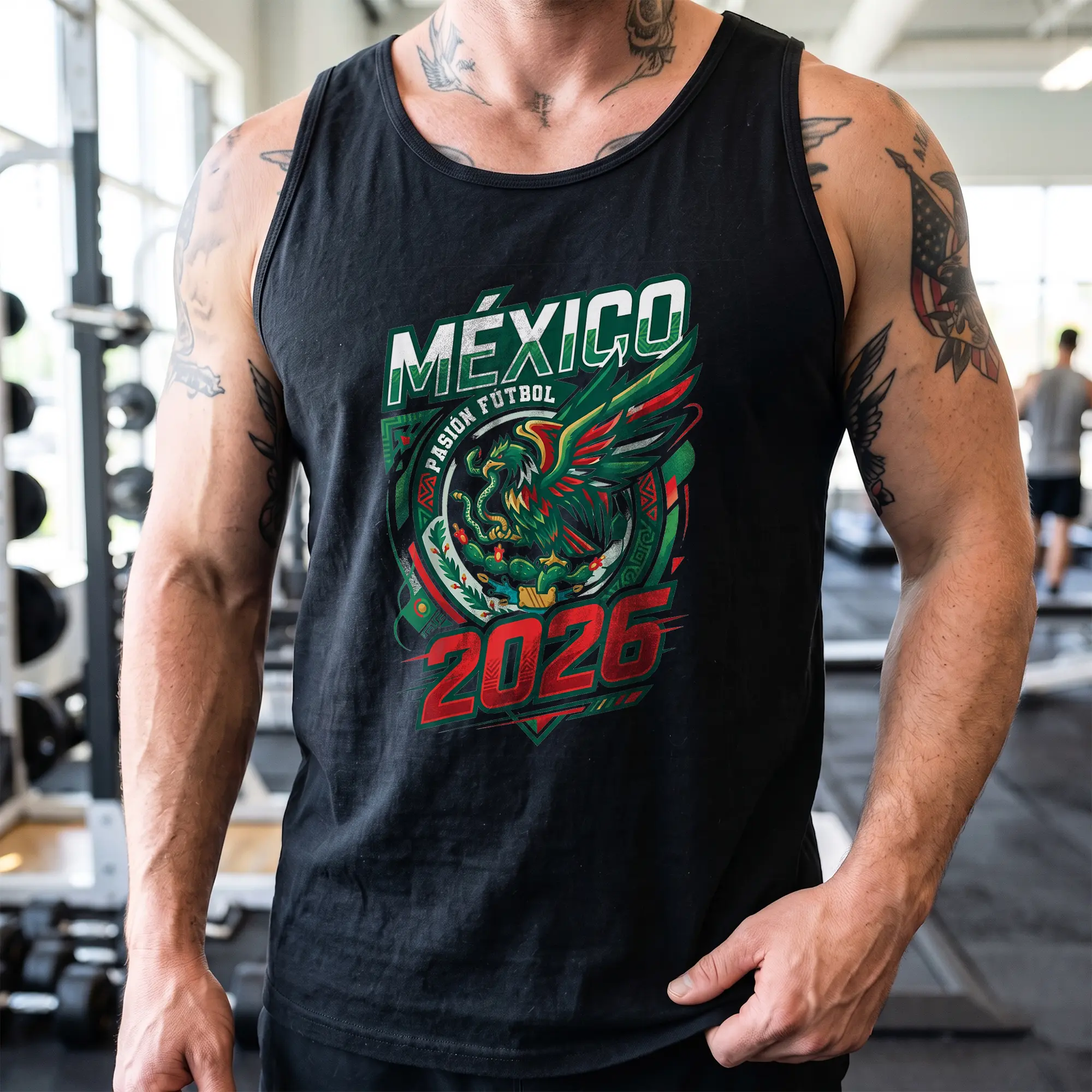 Mexico 2026 Men’s Graphic Tank Top, Mexican Soccer Futbol Sleeveless Shirt, Vintage Eagle Summer BBQ Gym Top
