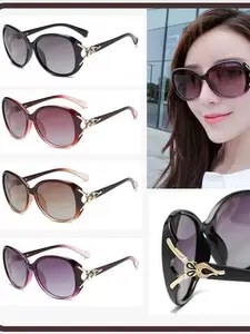 Fox head diamond-inlaid oval ladies' sunglasses; summer large-frame slimming round face glasses for driving; polarized anti-ultraviolet fashion versatile's and women's universal sunglasses.