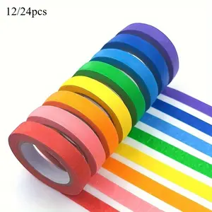 12/24pcs Color Masking Tape - Painter's Tape, Rainbow Color Roll, Children's Art Supplies, Very Suitable For Handicrafts, Labels, DIY Decoration