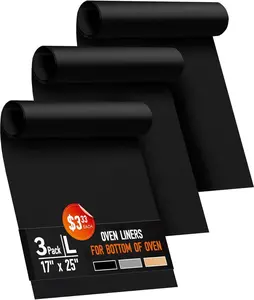 3 Pack Oven Liners for Bottom of Oven, 17X25" Large Heavy Duty Non-Stick Reusable Oven Mat for Electric, Gas, Toaster & Convection Ovens - BPA & PFOA Free, Dishwasher Safe, Kitchen Essentials, Black Shenzhenshi Xuemeiyuan Keji youxiangongsi