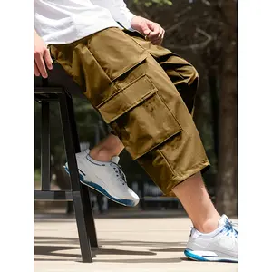 1pc Men'S Plus Size Casual Street Style Cargo Pants, Solid Color Polyester, Non-Stretch Woven Fabric, All-Season Regular Fit with Pockets and Drawstring, Adult - Multiple Colors Available
