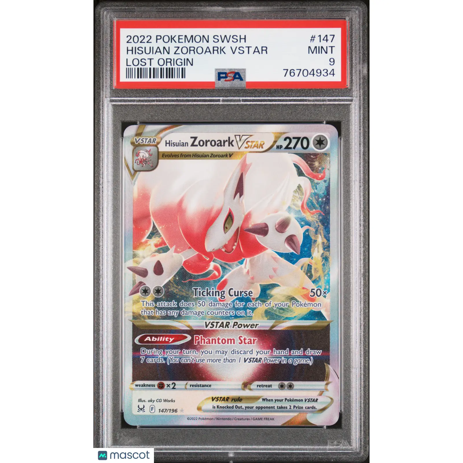 PSA 2022 PokéMon TCG Hisuian Zoroark Vstar #147 9