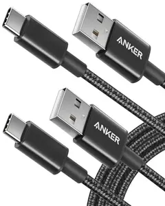 Anker USB A to USB C Cable (2 Pack, 6ft, Black) - Compatible with iPhone 17 Series, Samsung Galaxy S10/S10+, LG V30, Beats Fit Pro & More