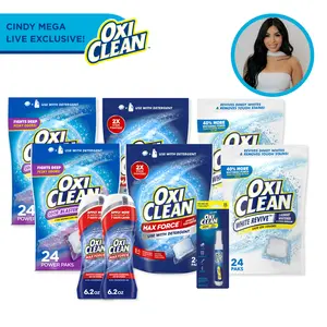 OxiClean x Cindy Mega Live Bundle! White Revive, Odor Blasters, Max Force Power Paks, Total 144 Paks, Laundry Booster Additive, Stain Fighter