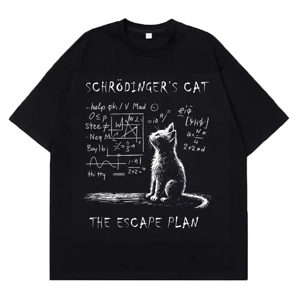 Schrodinger Cat Physics Quantum Mechanics Creative Print Y2k Graphic Tee, Schrodinger Cat Physics Quantum Mechanics Unisex T-Shirt, Perfect for Fans