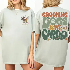 Comfort Colors Grooming Dogs Is My Cardio Shirt, Funny Dog Groomer Graphic T-Shirt, Personalized Pet Grooming Tee, Custom Name Gift for Professional Dog Groomers