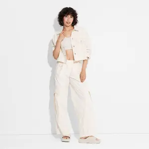 Women's Mid-Rise Wide Leg Cargo Pants - Wild Fable Off-White XXS