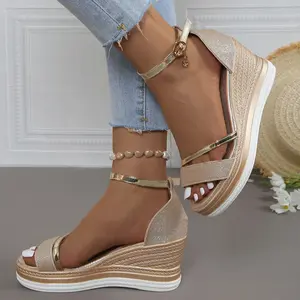 Women's Shimmer Double-Band Wedge Sandals - 4 Glam Shades for Leg-Lengthening & Styling