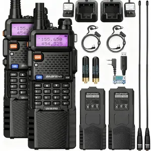 Baofeng UV-5R Pro 8W Handheld Ham Radio Walkie Talkies Kit (2-PCS) - 128-Channel Long-Range 2-Way Wireless Radio, 3800mAh Rechargeable Battery, VHF/UHF Band, Included Earpiece