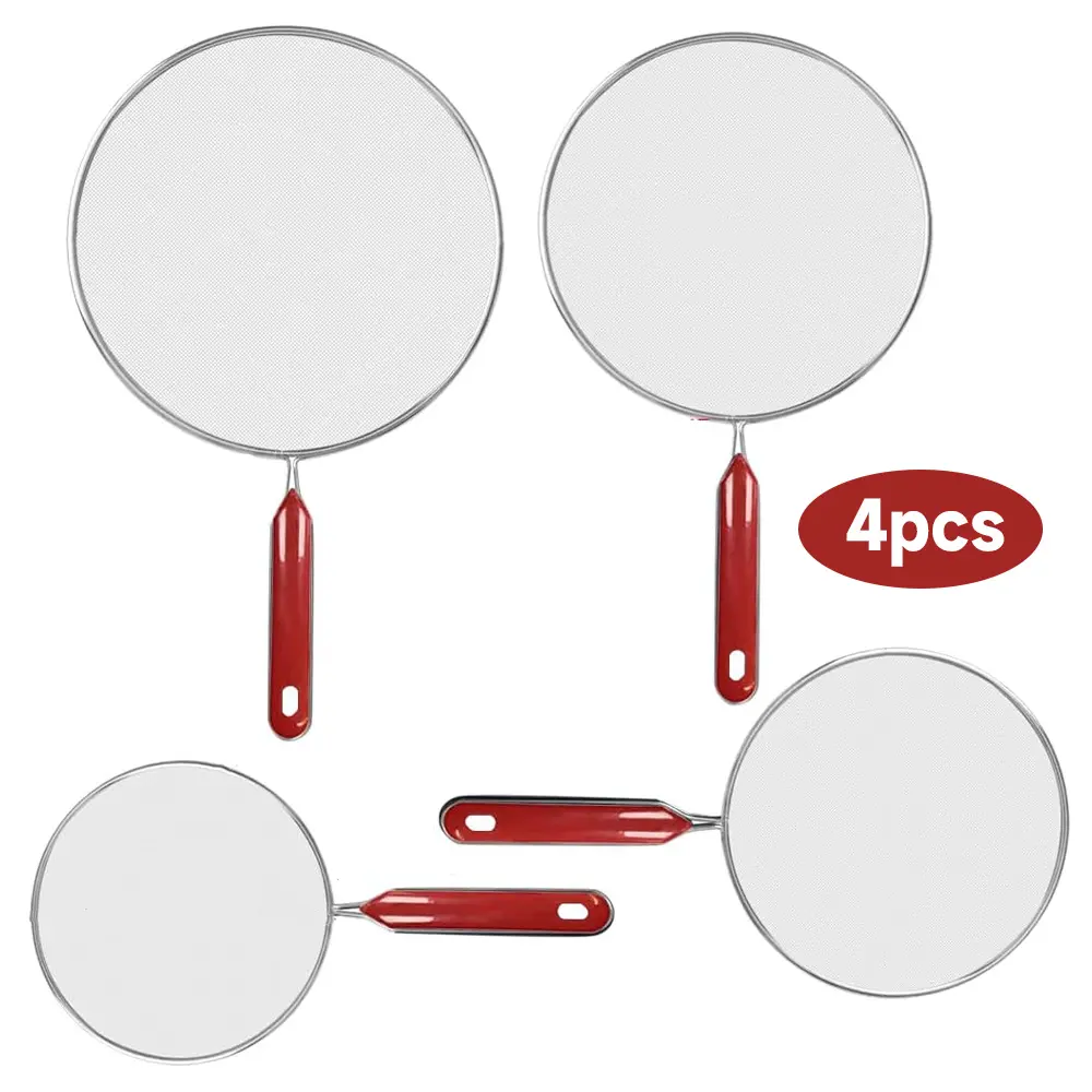 Pack of 4 Splatter Screen for Frying Pan, Classic Splatter Screens, Splatter Guard Mesh Stainless Steel Grease Guard Shield with Comfort Grip Handles Set