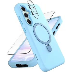 Designed for  Galaxy S23 FE Case,with Screen+Camera Lens Protector+Kickstand,Case for Galaxy S23 FE 5G 6.4"(Light Blue)