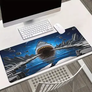 1pc Shark Underwater Ocean Gaming Desk Mat - XXL Large Mouse Pad & Keyboard Mat with Great White Shark Design, Non-Slip Base, HD Printed Workspace Mat for PC, Office, Gaming Setup - Ideal Gamer Gift for Shark Lovers, Shark Decor, Highquality Print
