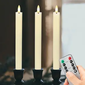 Flameless Taper Candles with Rmote, 9.6" Real Wax  Operated Candles with  Wick, 3 Pack Led Flickering Candlesticks, Electric Candle for , Wedding, Party Decor,