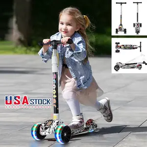 3 Wheel KickScooter LED Adjustable Height T-bar Glider For Toddler Kids