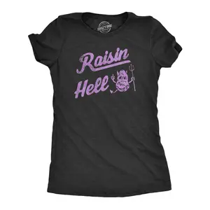 Womens Raisin Hell T Shirt Funny Evil Devil Fruit Joke Tee for Ladies Funny Womens T Shirts Cute Vintage Fashion Casual Ladies T-Shirt Gift Sarcastic Tops for Women Funny Food Top Women's Novelty Tees Black -