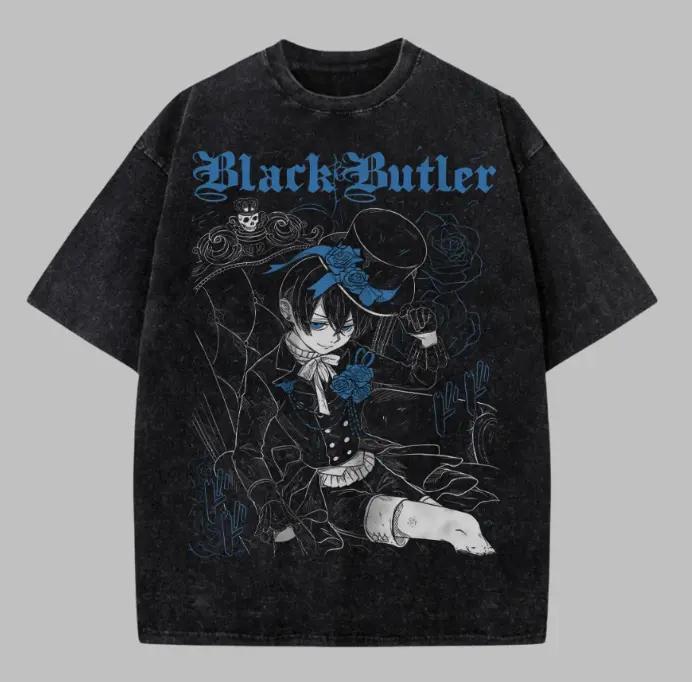 Ciel Phantomhive Shirt, Vintage Black Butler Anime Crewneck Shirt, Manga Merch, Anime Gothic Noble Tee, Dark Manga Victorian Aesthetic Shirt, Japanese Anime Streetwear, Vintage Washed Unisex Cotton Shirt Short sleeve