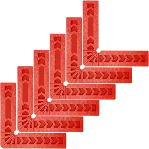 6 count 4 Inch 90  Positioning Squares, Right Angle Clamps Woodworking Carpenter Corner Clamping Square Tool for Picture Frames, Boxes, Cabinets or Drawers, Red