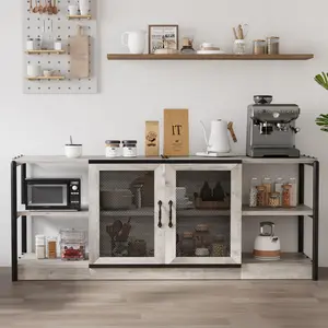 Garvee 63" Farmhouse Entertainment Center with Storage and Shelves Cabinet, Industrial Media Console Table with Mesh Door, Rustic Design in Grey or Oak for Living Room