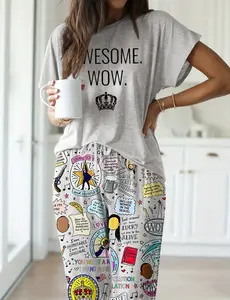 Women's Hamilton Musical 2-Piece Polyester-Spandex Casual Pajama Set, Short-Sleeve Top & Drawstring Bottom, Lightweight Comfy Loungewear for Everyday Wear