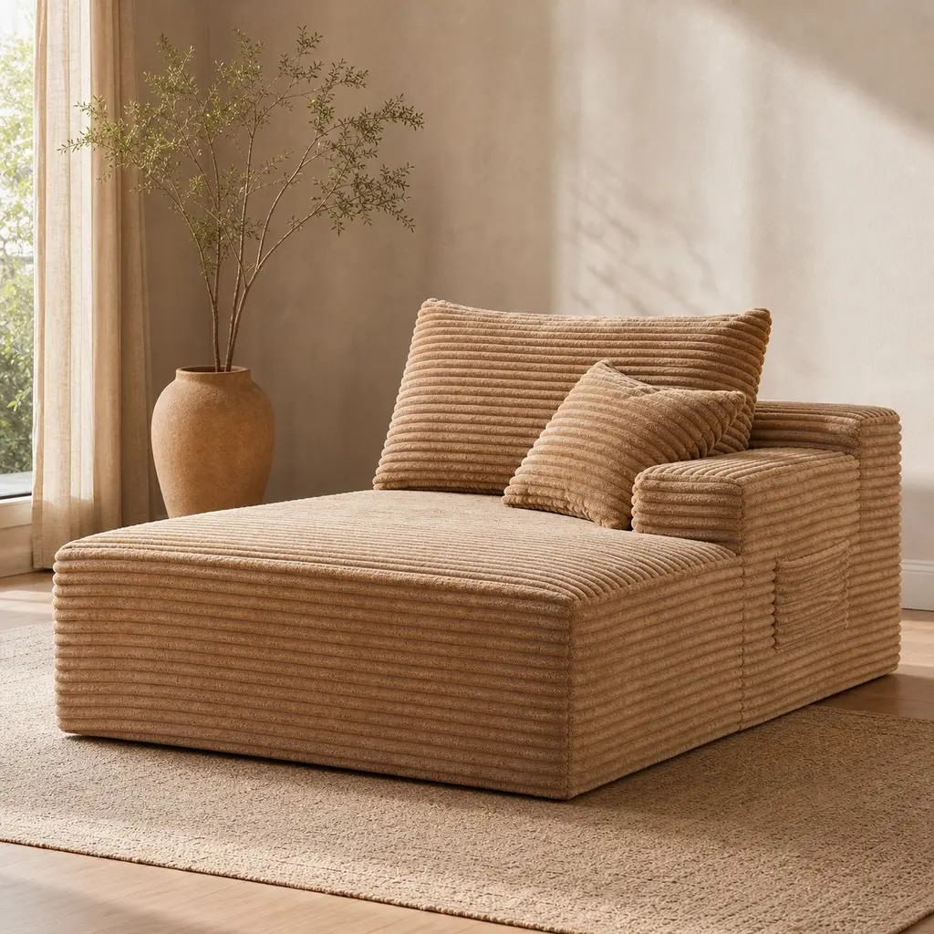 Camel Corduroy Ground-Hugging Compressed Loveseat 2-Seater Sofa Armless No-Legs Low Profile Floor Sofa for Living Room Small Apartment Modern Minimalist Couch Plush Upholstery Easy Setup, Camel Color Options, Corduroy Material
