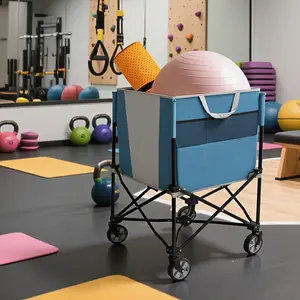 Rolling Ball Storage Cart with Wheels, Collapsible Garage Sports Equipment Organizer for Volleyball Basketball Tennis Toy Storage Multi-Sport Family Gym, blue/gray