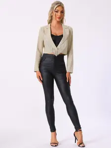 INSPIRE CHIC Women's Long Sleeve Lapel One Button Cropped Fringe Blazer Jacket