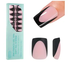 150Pcs Deep French Gel Nail Tips Pink, Black Short Square French Tips Press on Nails, Square Soft Gel Nails for Nail Art DIY 15 Sizes