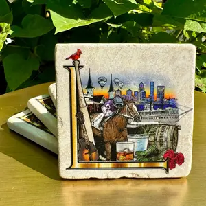 Stone Coaster, Louisville Highlights Coaster, Sustainable and Eco-Friendly Coaster, Italian Marble Coaster, Kentucky Souvenir, Kentucky Gift