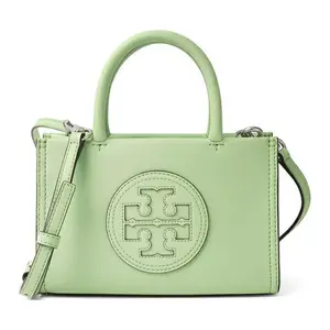 Tory Burch Ella Mini Tote Bag with Magnetic Closure and Adjustable Strap for Women in Green Leather