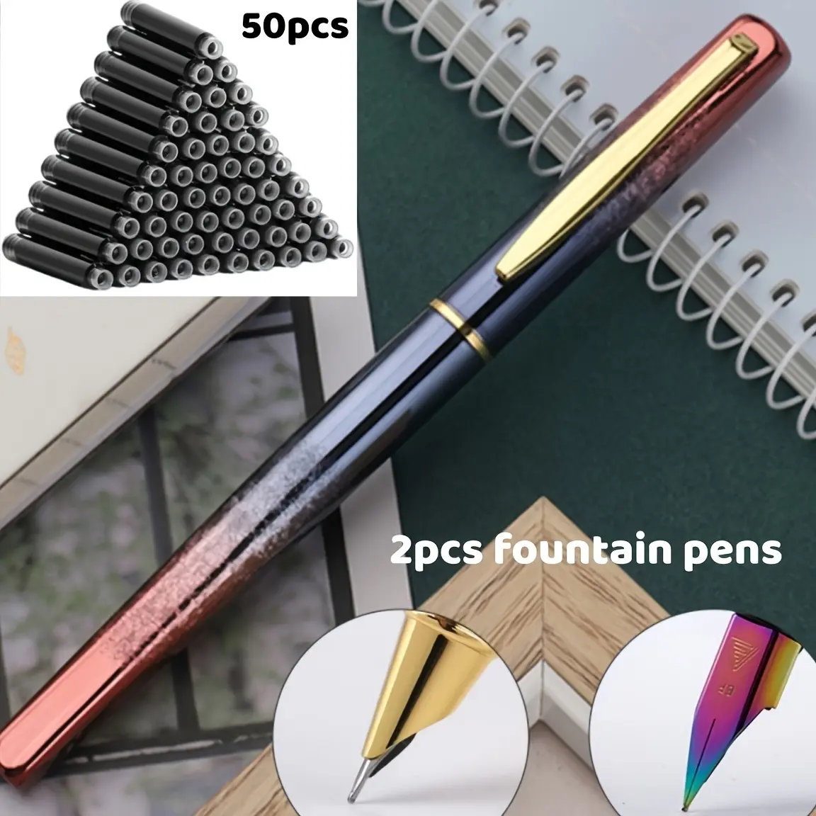 2 red pens + 50 black ink cartridges