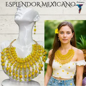 Mexican Artisanal Palm Necklace Jewelry Set/Palm Necklace & Earrings/Mexican Jewelry/Ethnic Necklace/Latina Style/Handmade in Mexico/Boho