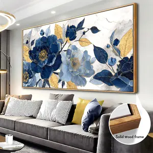 A wooden frame - Modern floral painting, large-sized canvas printing poster art -1.5 inches thick - Wall mounted for decoration in living rooms, offices, dining rooms, and bedrooms - Local warehouse