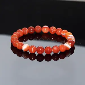 Natural Crystal Bracelet, Carnelian Red Crystal 8mm Round Beaded Stretchy Bracelet, Healing Meditation Chakra Balance Calming Protection Yoga Bracelet, Bracelet for Stacking, Women Men Bracelet, Gift for Her him, Birthday gift Anniversary Daily